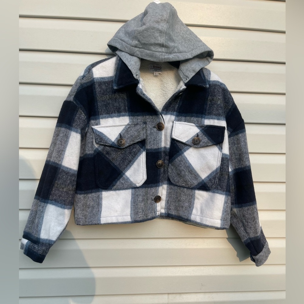 Ci Sono size S Gray and Blue Jean Jacket with Hood